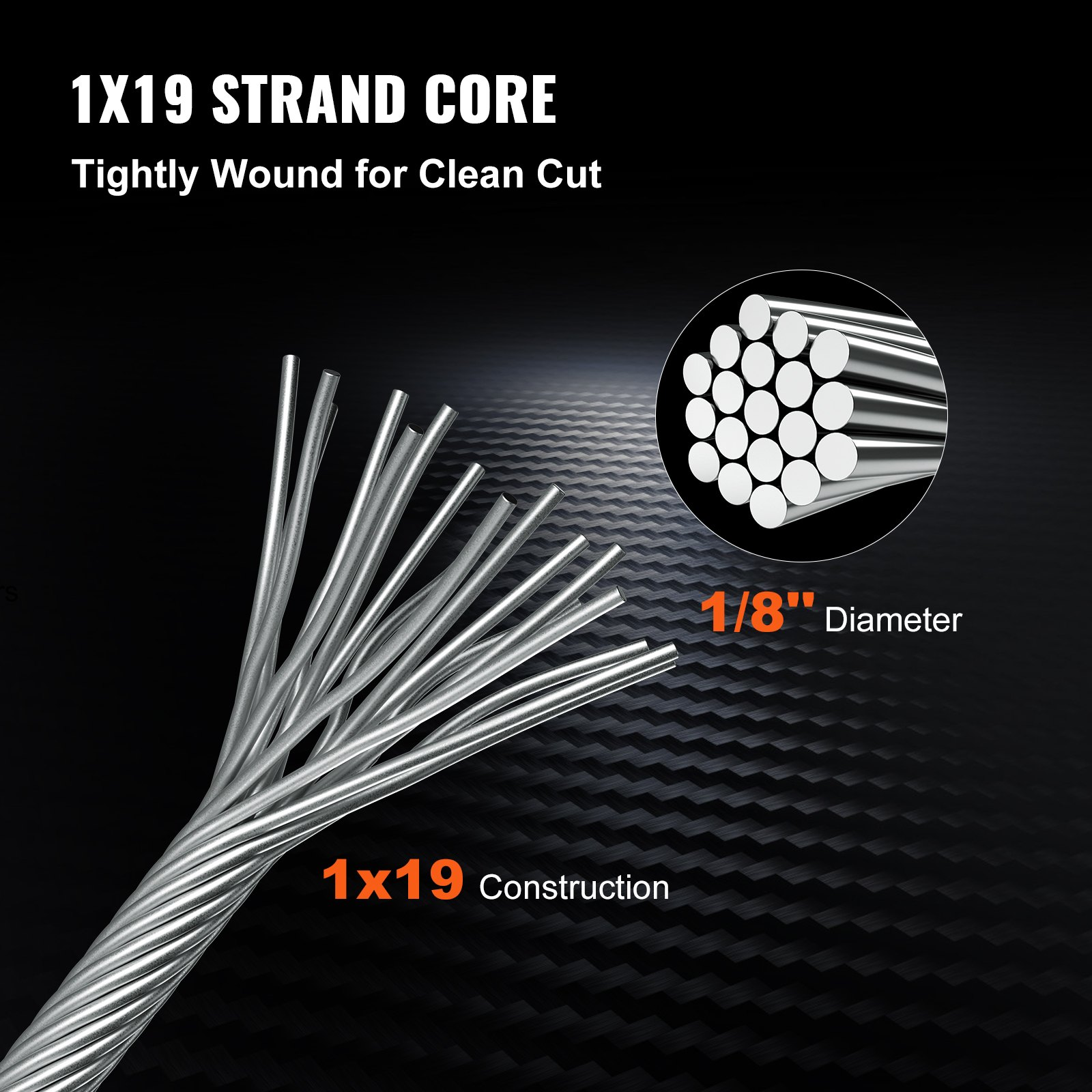 Cable de acero inoxidable 316 de 1/8" 1x19 | VEVOR