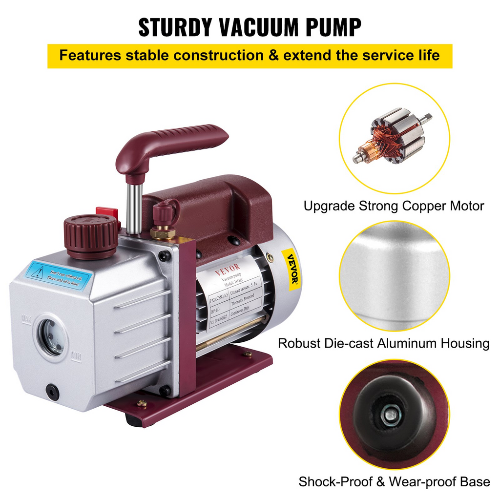Bomba de vacío de 4, 5 CFM, 1/3 HP, 5 PA