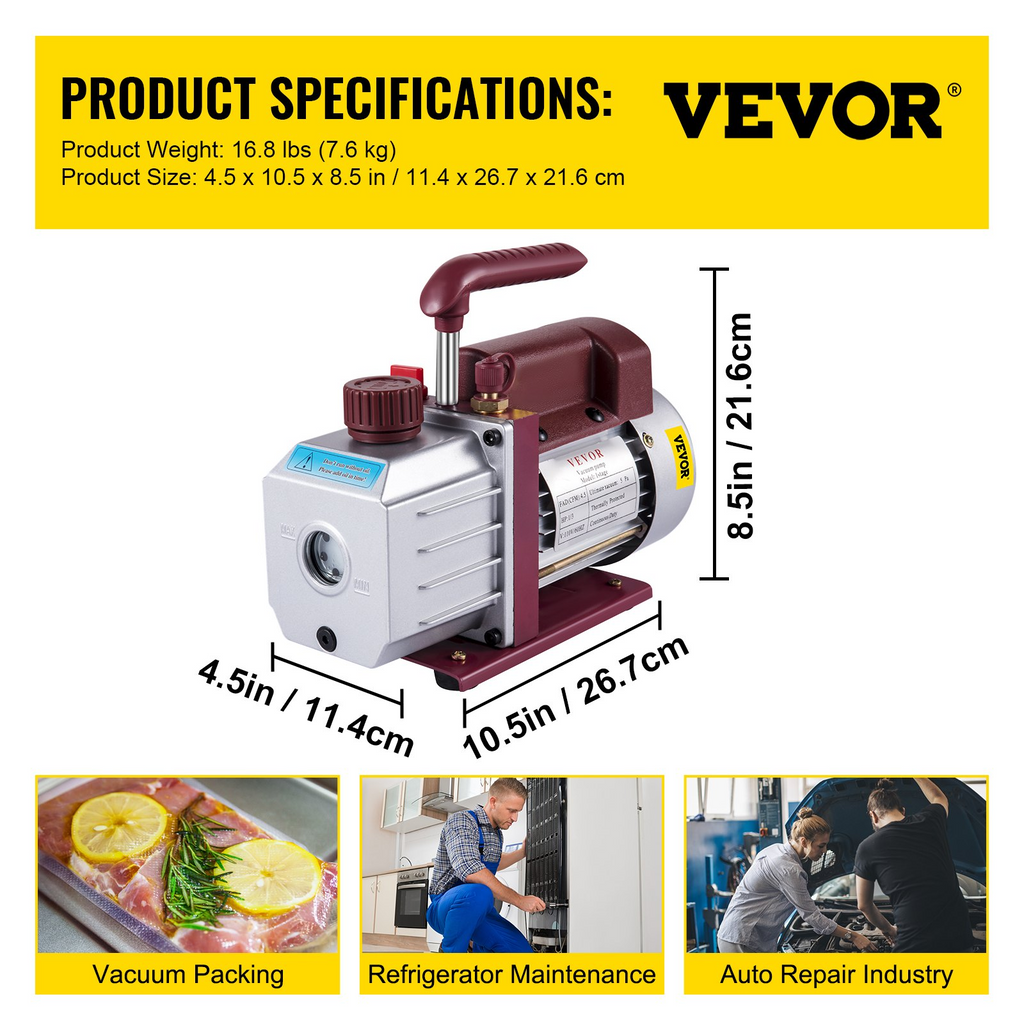 Bomba de vacío de 4, 5 CFM, 1/3 HP, 5 PA