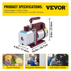Bomba de vacío de 4, 5 CFM, 1/3 HP, 5 PA