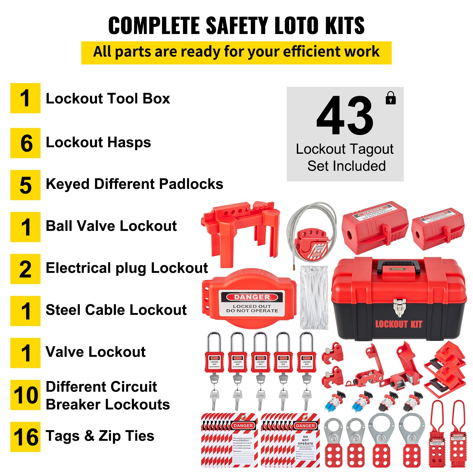 Kits de bloqueo y etiquetado de 43 piezas. El kit | VEVOR