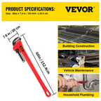 Llave para tubos recta de 51" con mango de hierro fundido | VEVOR