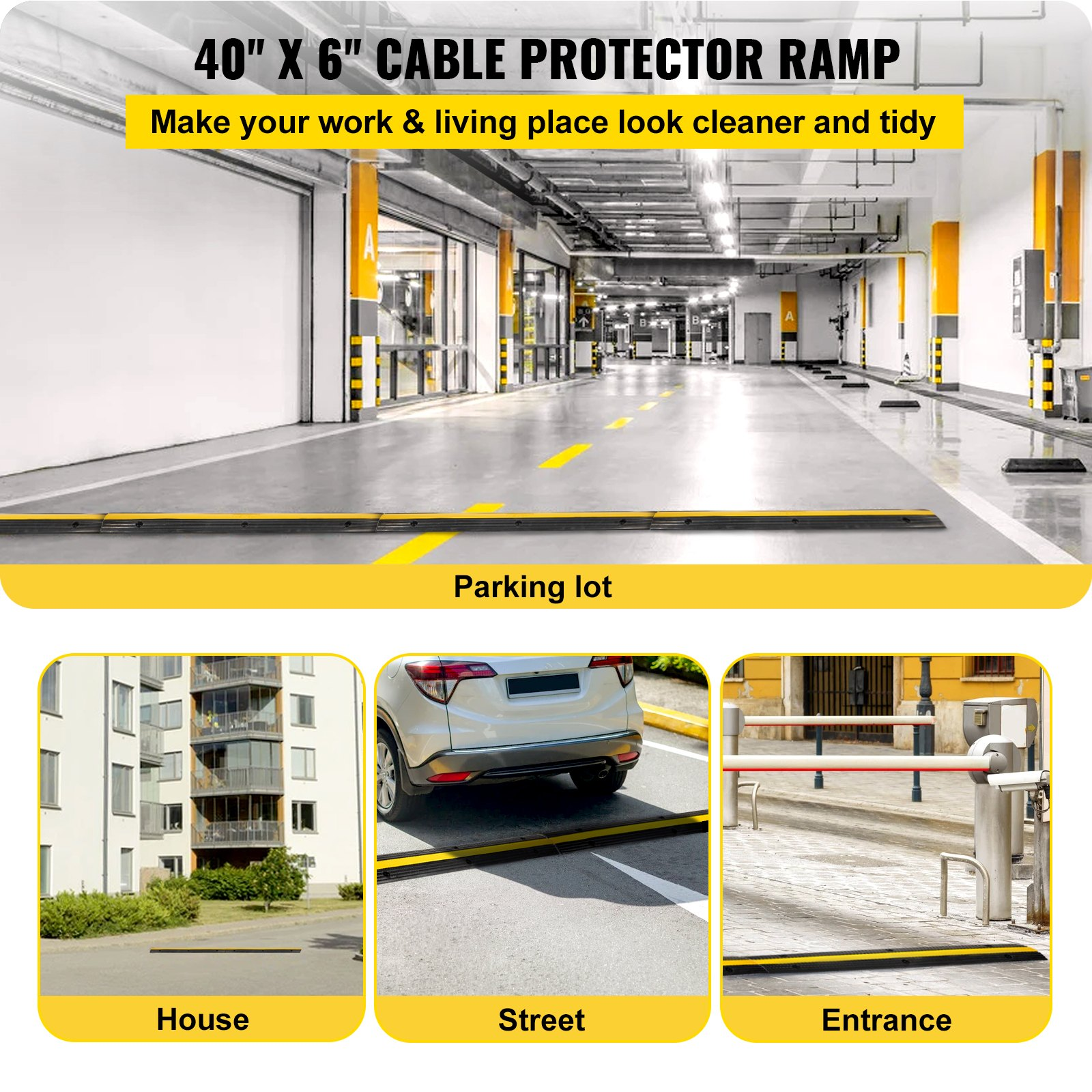 Paquete de 4 rampas protectoras de cables de goma | VEVOR