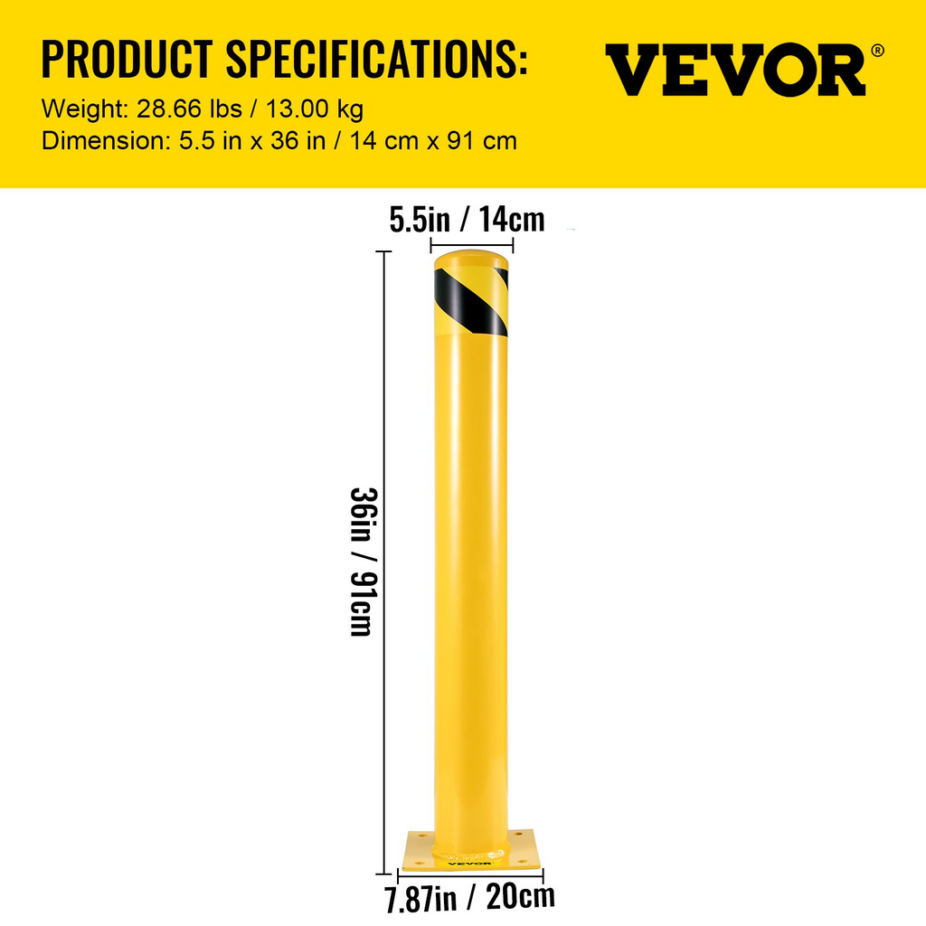 Bolardo de seguridad, poste de 91 cm de altura, 14 cm | VEVOR