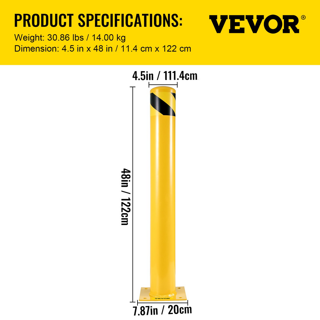 Bolardo de seguridad, poste de 122 cm - 48in de altura | VEVOR