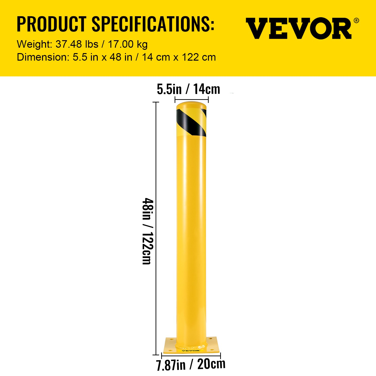 Bolardo de seguridad, poste de 122 cm - 48IN de altura AQZYCHS485 | VEVOR