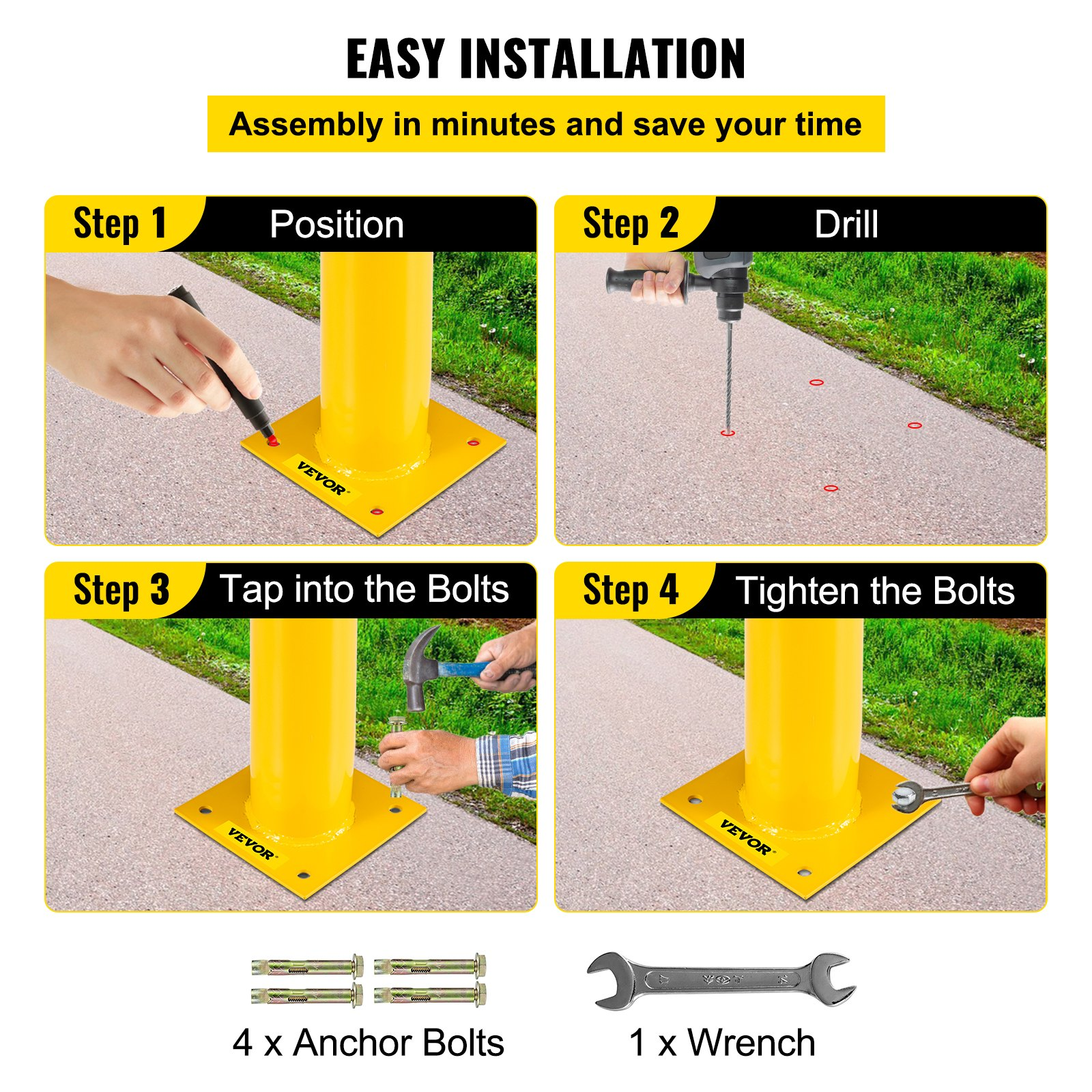 Bolardo de seguridad de 122 x 14 cm | VEVOR