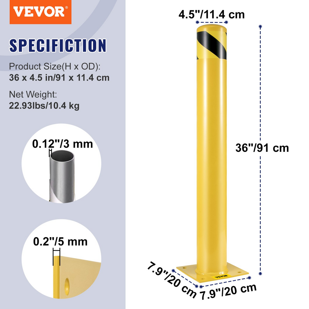 Bolardo de seguridad, poste de 91 cm de altura | VEVOR