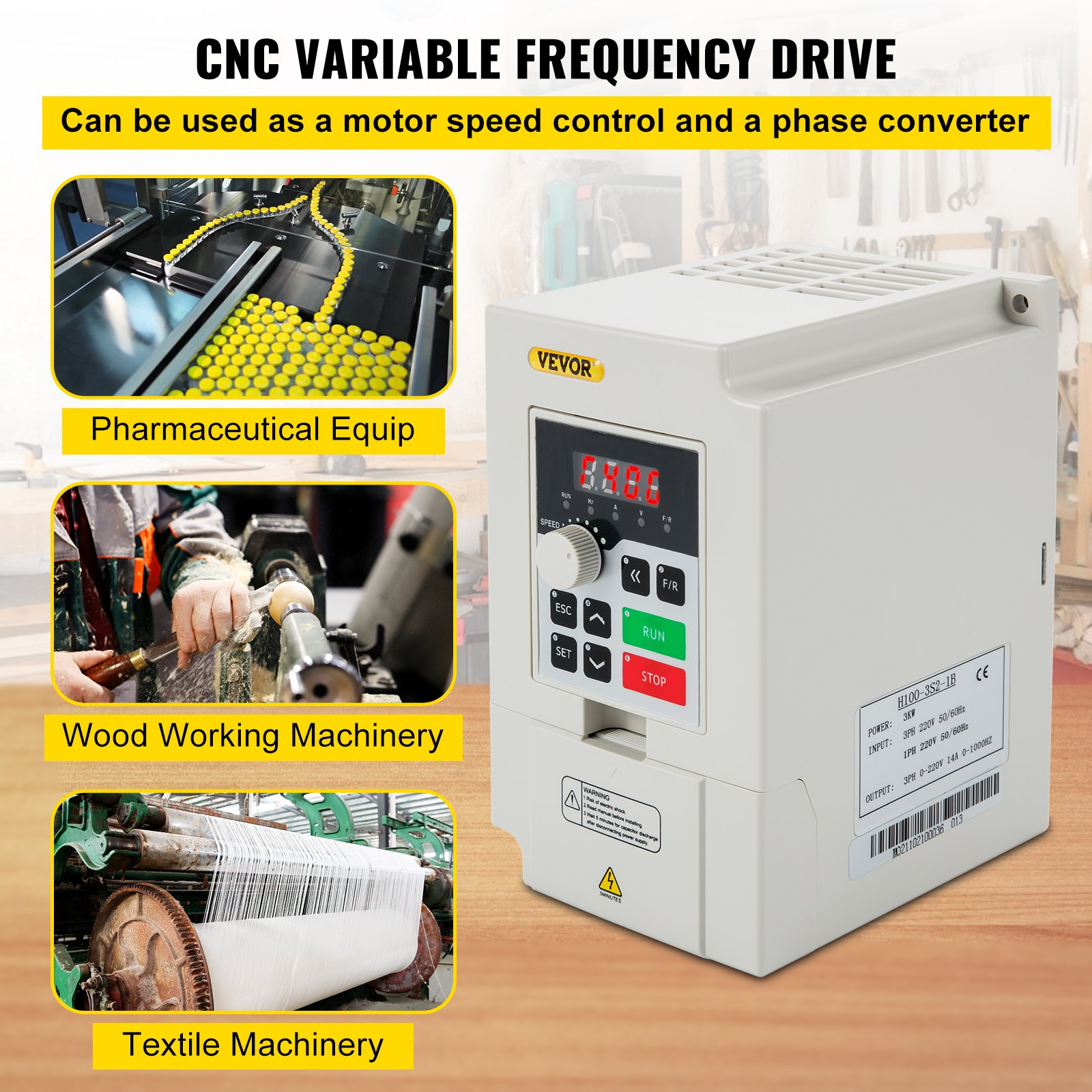 Variador de frecuencia, entrada de CA 220 V | VEVOR