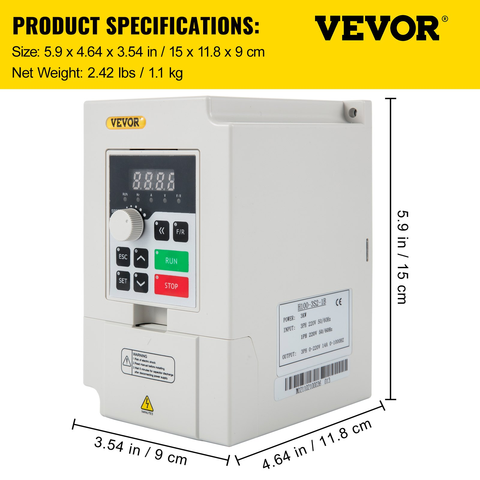 Variador de frecuencia, entrada de CA 220 V | VEVOR