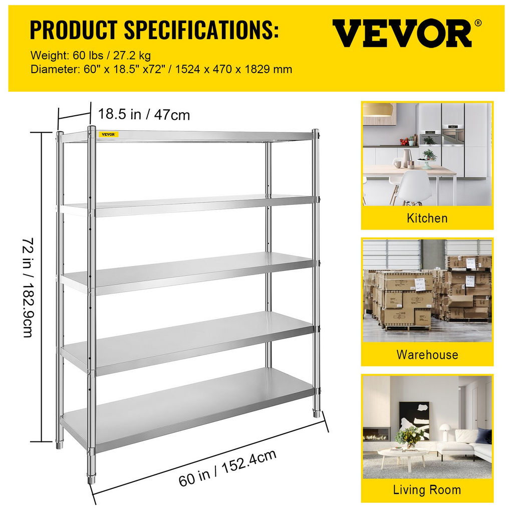 Estantería de acero inoxidable de 60 x | VEVOR