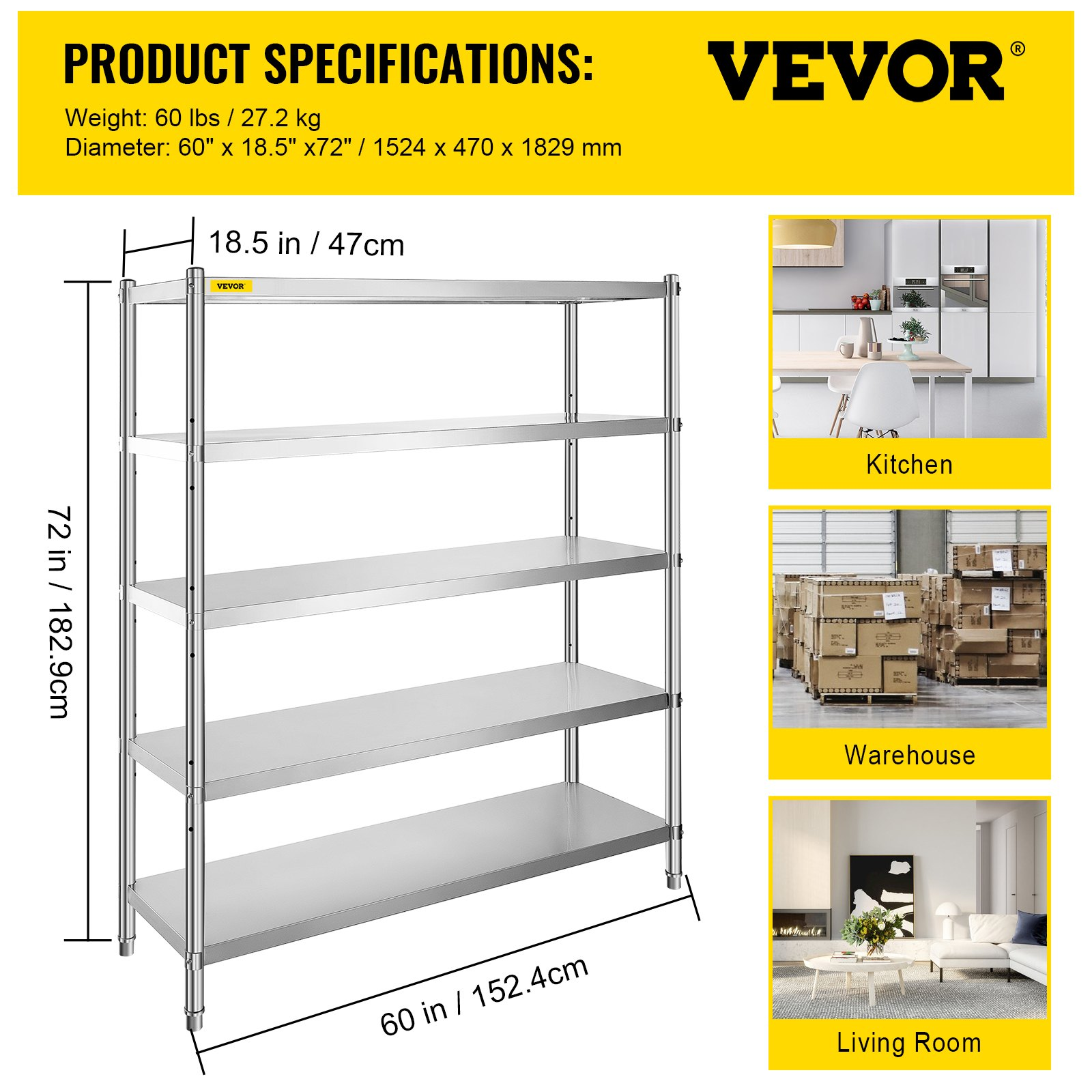 Estantería de acero inoxidable de 60 x | VEVOR