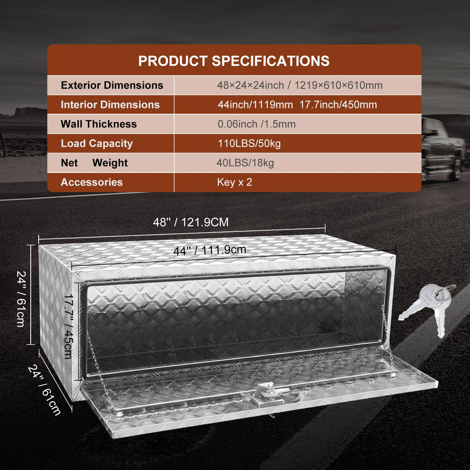 Caja de herramientas para debajo de la carrocería CDK482424I | VEVOR