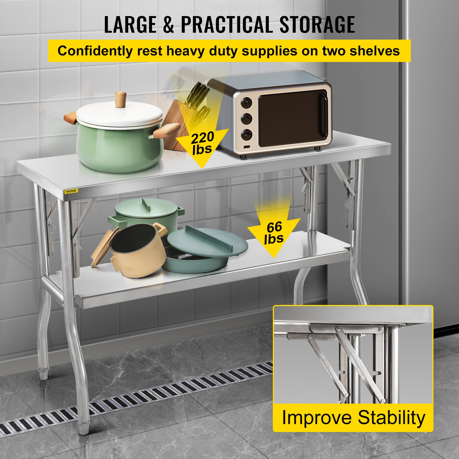 Mesa de preparación comercial plegable | VEVOR
