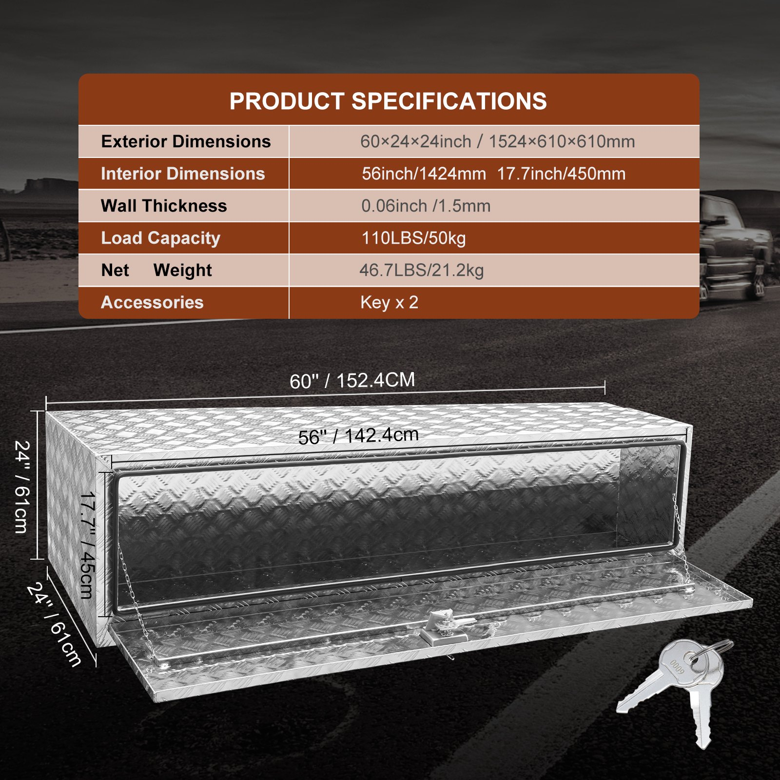 Caja de herramientas para debajo de la carrocería CDK602424I | VEVOR