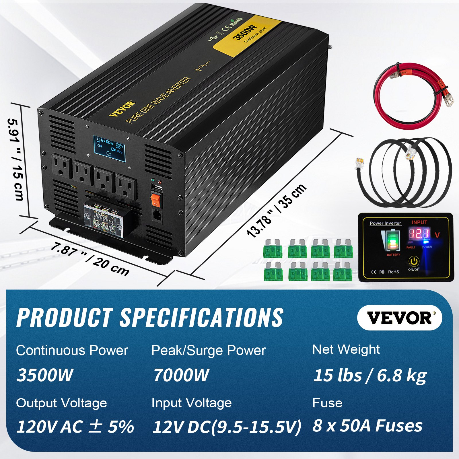 Inversor de onda sinusoidal pura de 3500 vatios