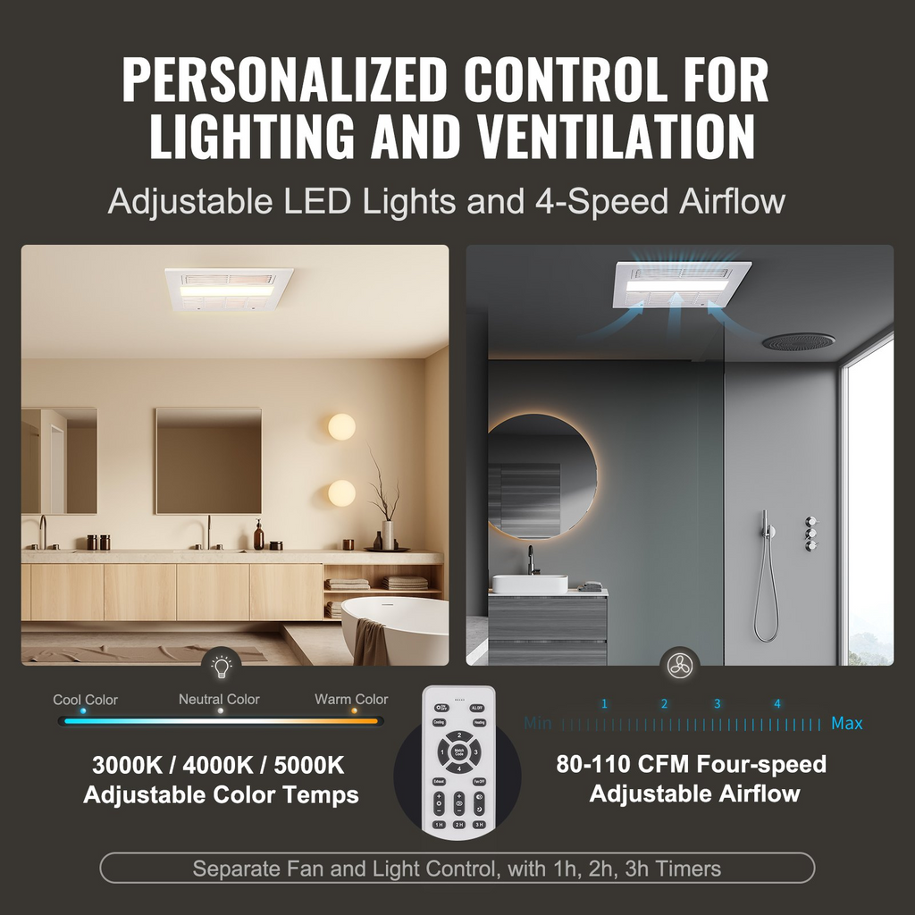 Ventilador extractor de baño, calefacción de 1500 W | VEVOR