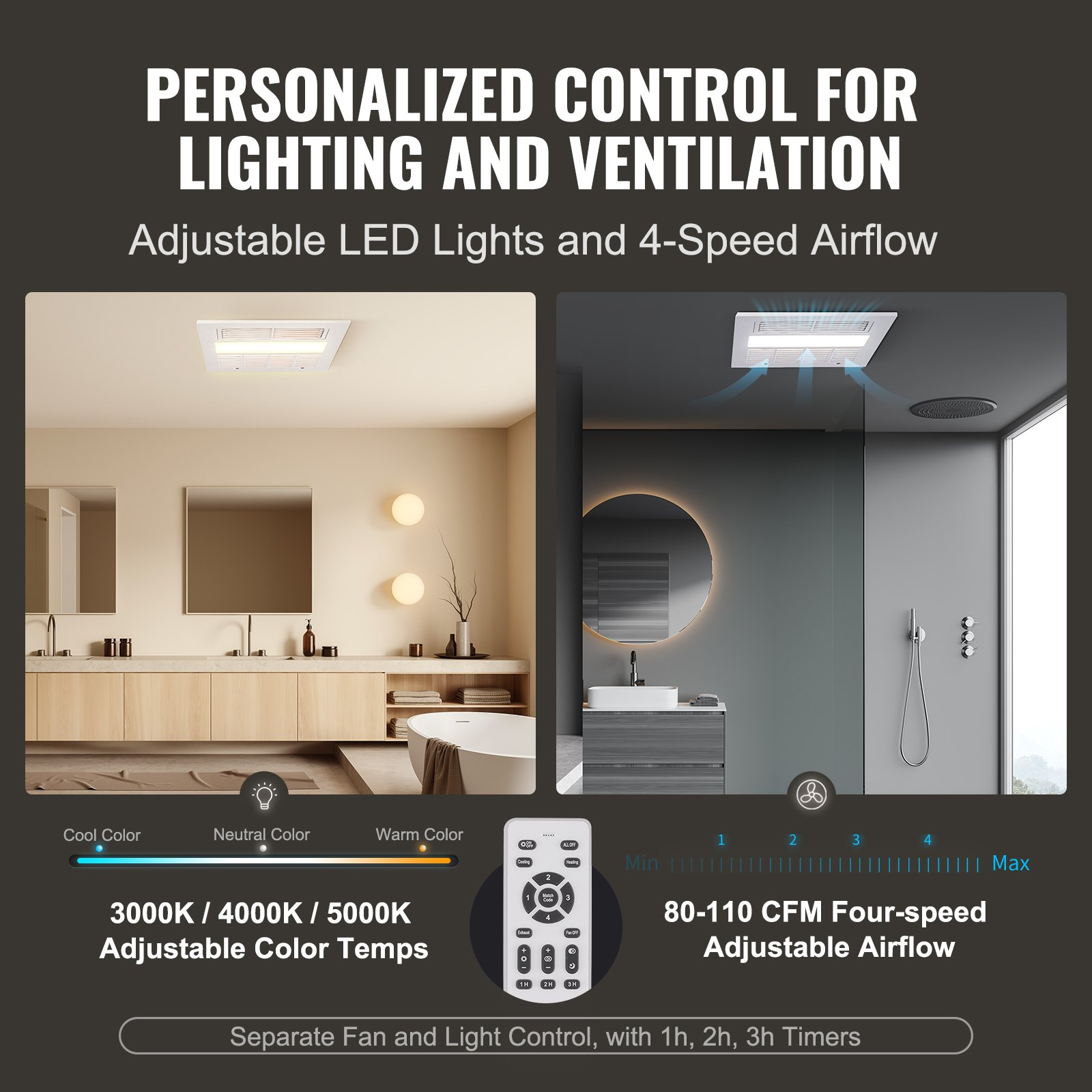 Ventilador extractor de baño, calefacción de 1500 W | VEVOR
