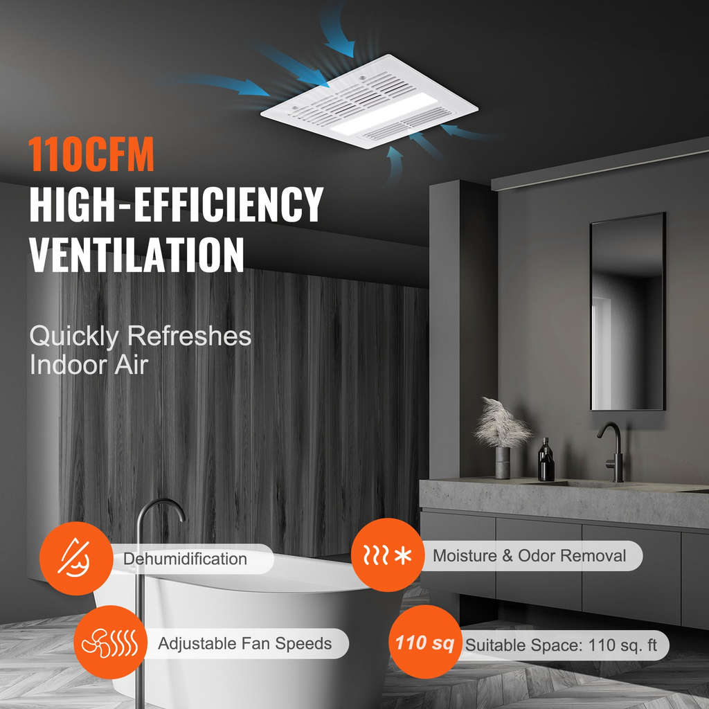 Ventilador extractor de baño, calefacción de 1500 W | VEVOR