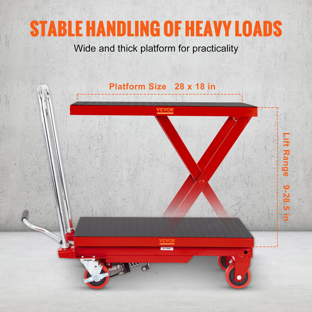 Mesa elevadora hidráulica, capacidad de 227 kg, 72 cm | VEVOR