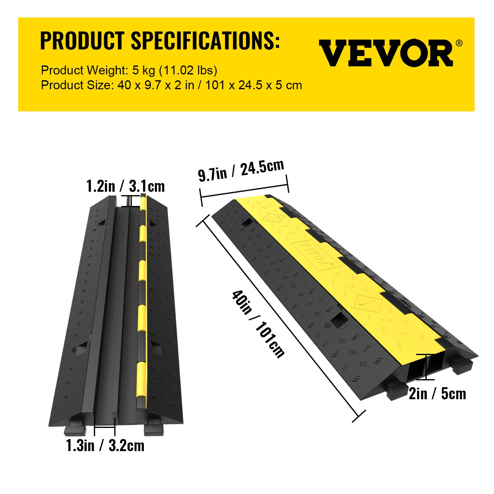 Rampa protectora de cables (4 paquetes, 2 canales | VEVOR