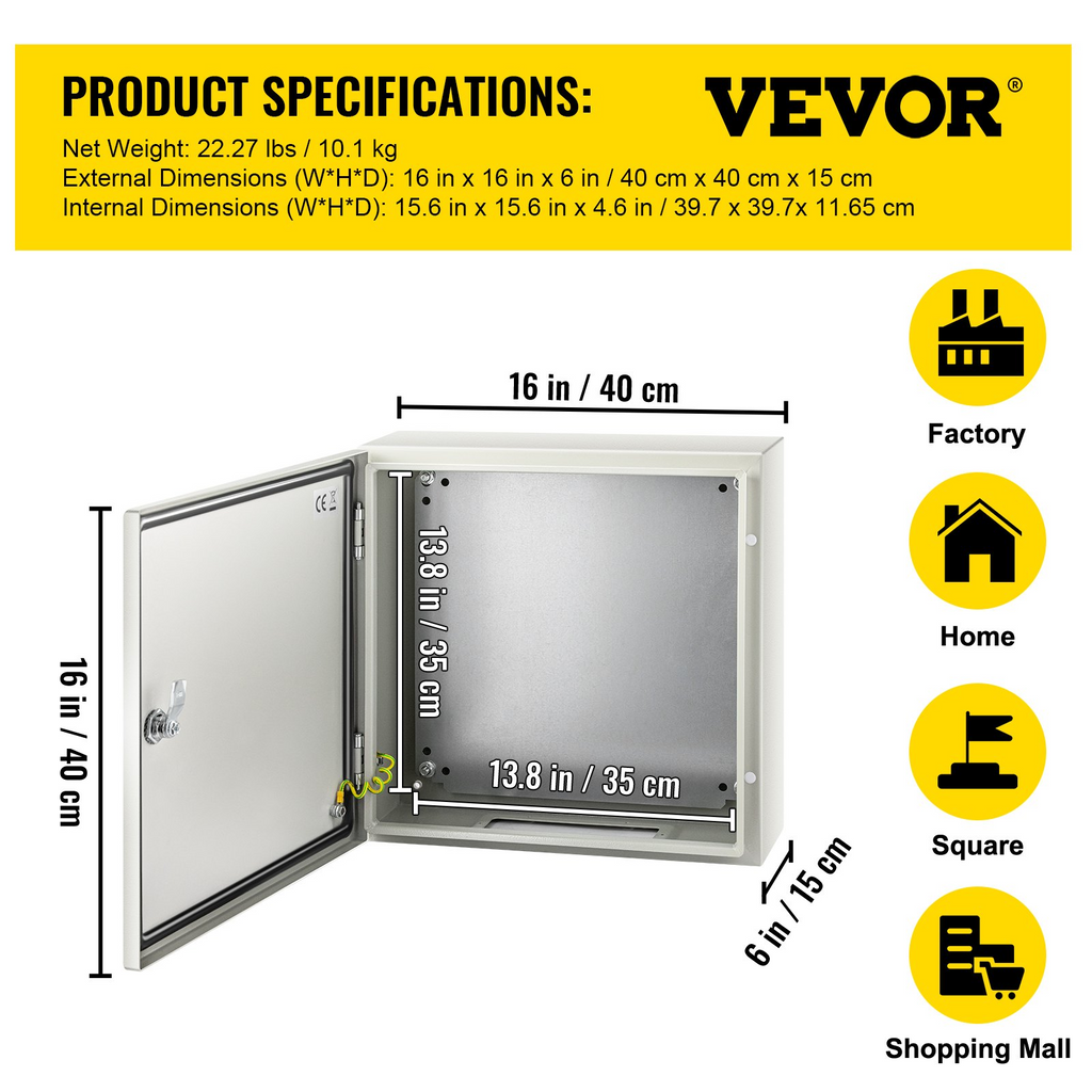 Caja de acero NEMA, 16 x 16 x 6'' | VEVOR