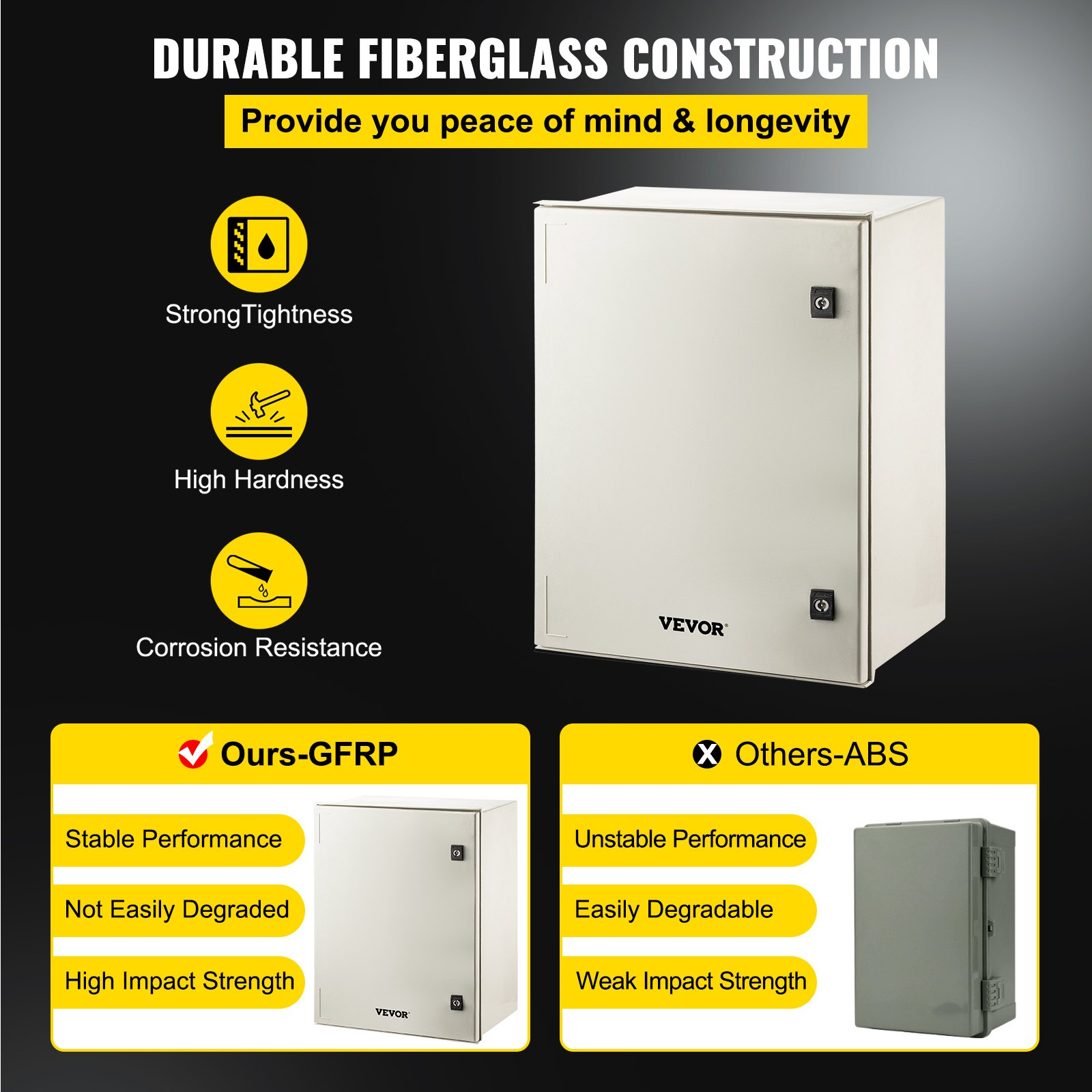 Caja eléctrica de fibra de vidrio NEMA 4X de 24x20x9