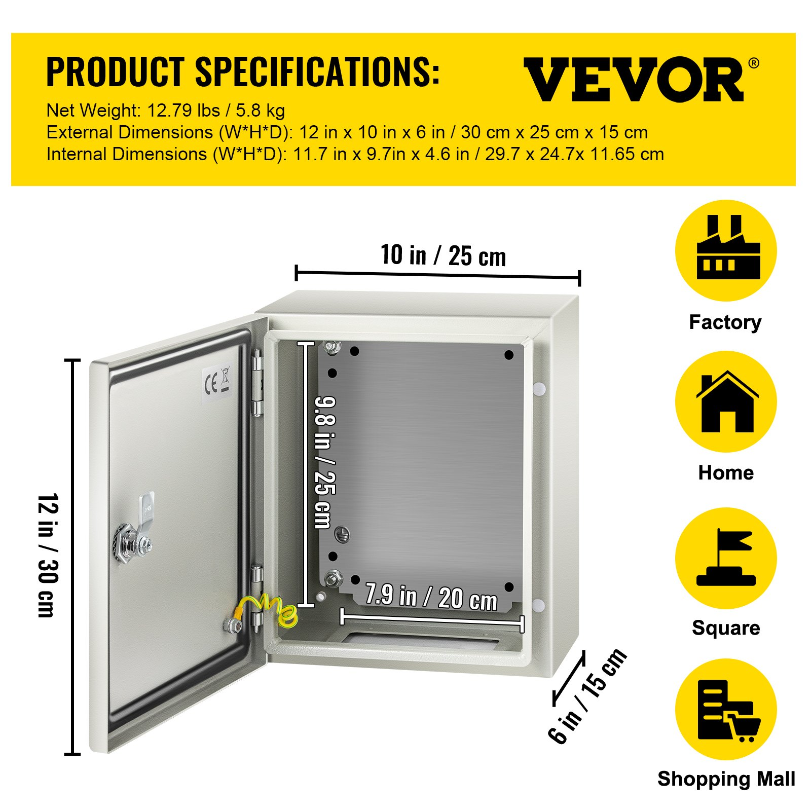 Caja de acero NEMA, 12 x 10 x 6'' | VEVOR