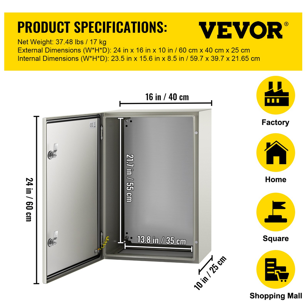 Caja de acero NEMA, 24 x 16 x 10'' | VEVOR