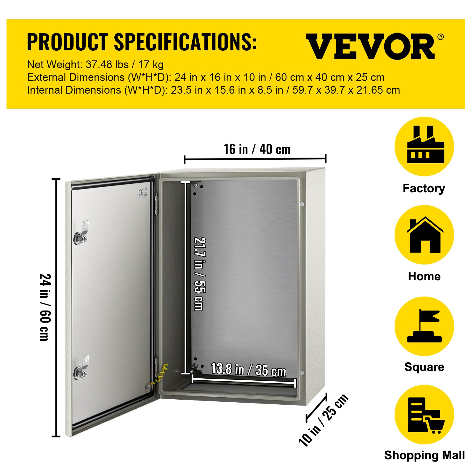 Caja de acero NEMA, 24 x 16 x 10'' | VEVOR