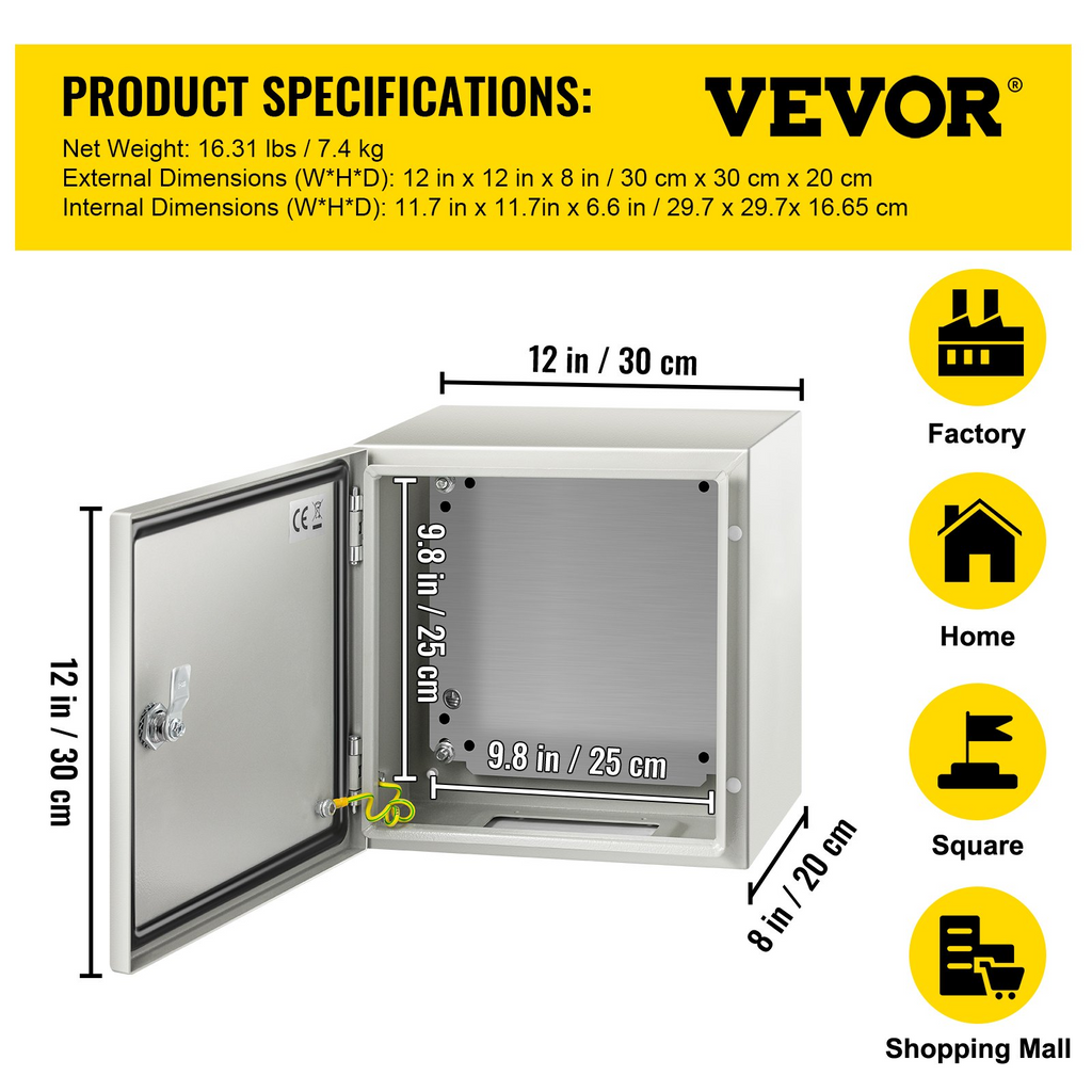 Caja de acero NEMA, 12 x 12 x 8'' | VEVOR