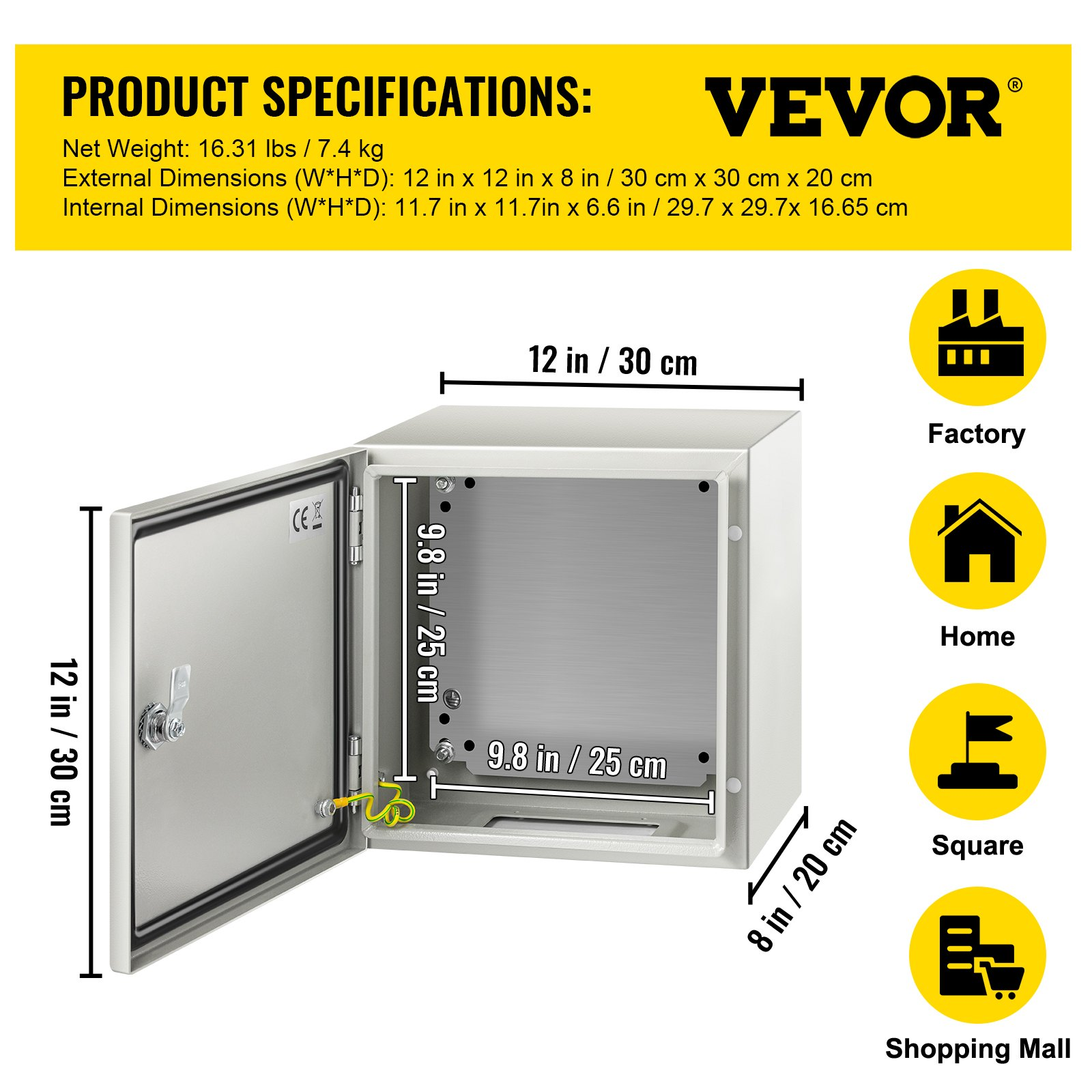 Caja de acero NEMA, 12 x 12 x 8'' | VEVOR