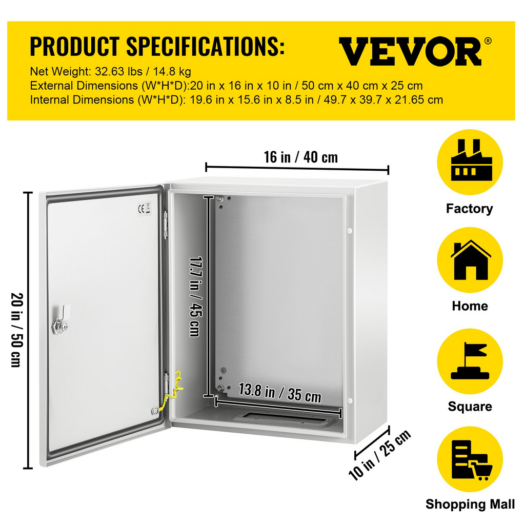 Caja de acero NEMA, 20 x 16 x 10'' | VEVOR