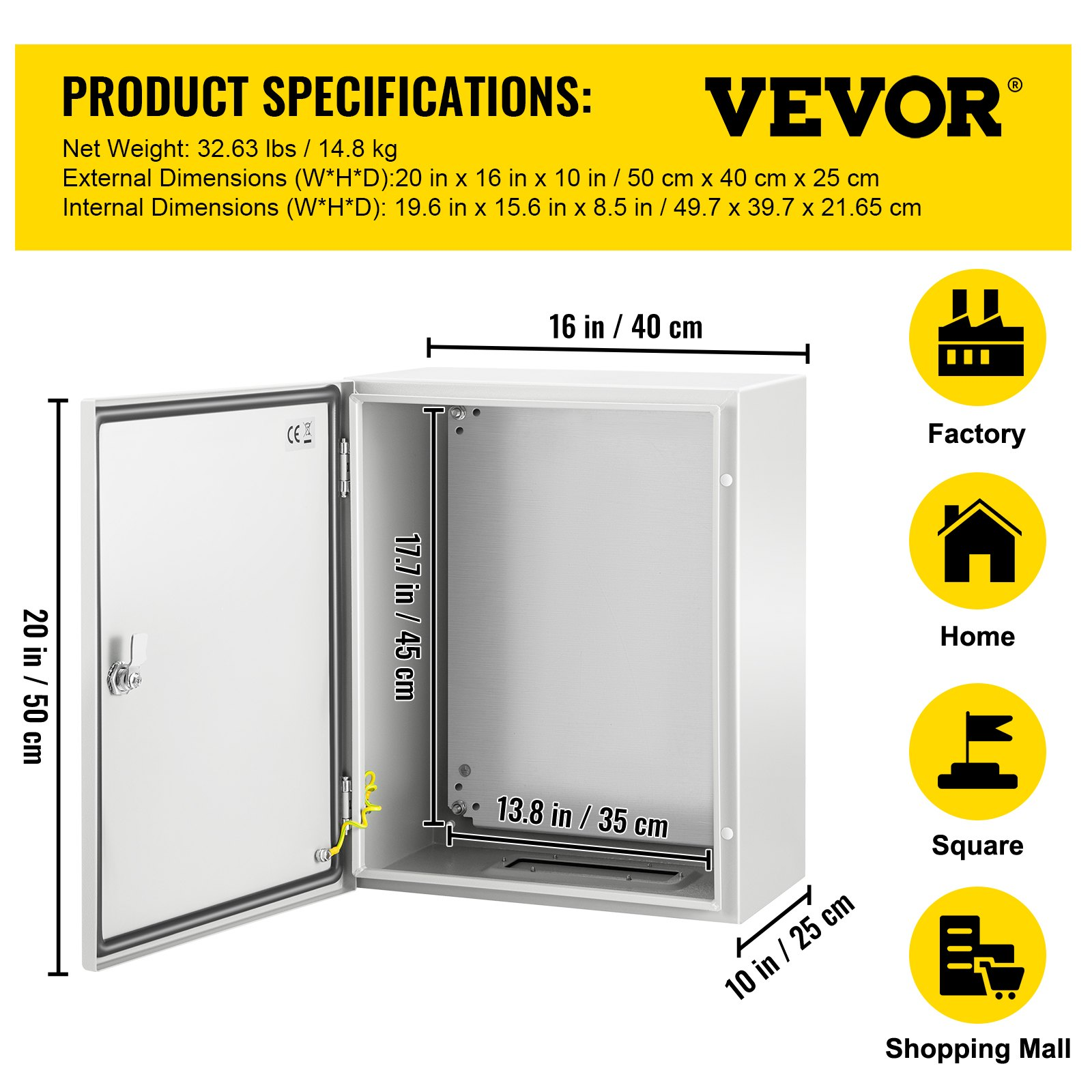 Caja de acero NEMA, 20 x 16 x 10'' | VEVOR