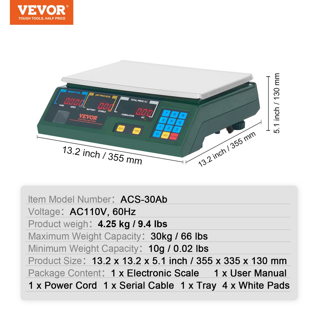 Balanza electrónica con cálculo de precios | VEVOR