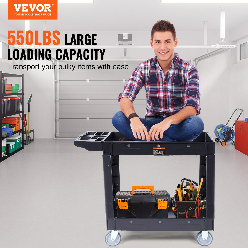 Carro utilitario, 2 estantes, 250 kg (550 lbs) | VEVOR