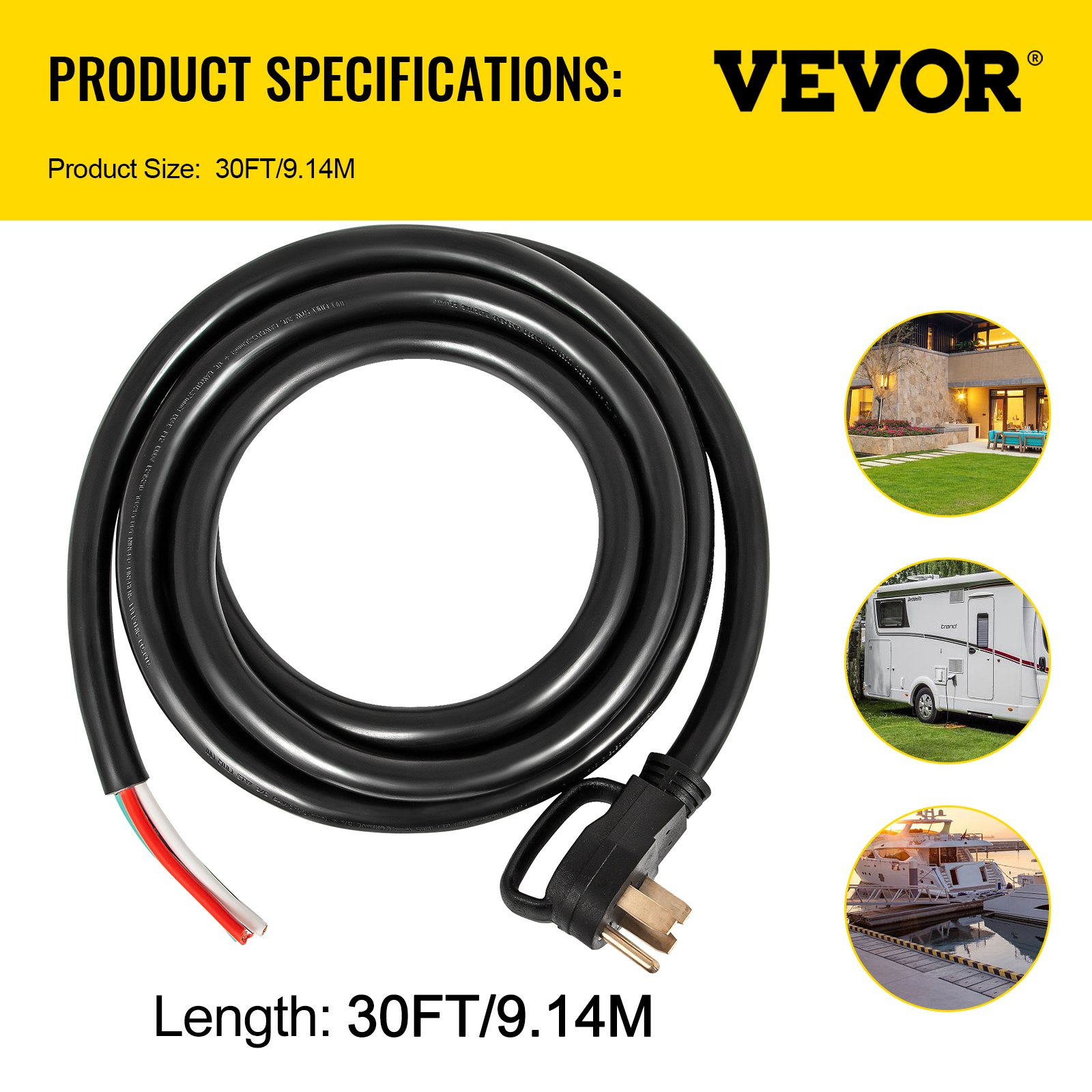 Cable de alimentación para caravanas y generadores FDJYCX30FT | VEVOR