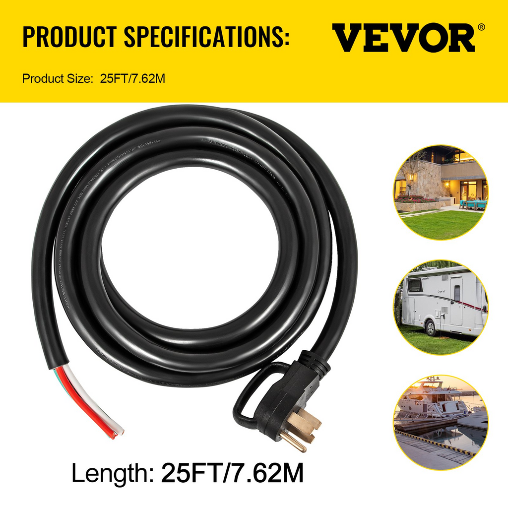 Cable de alimentación para caravanas y generadores, 50 A | VEVOR