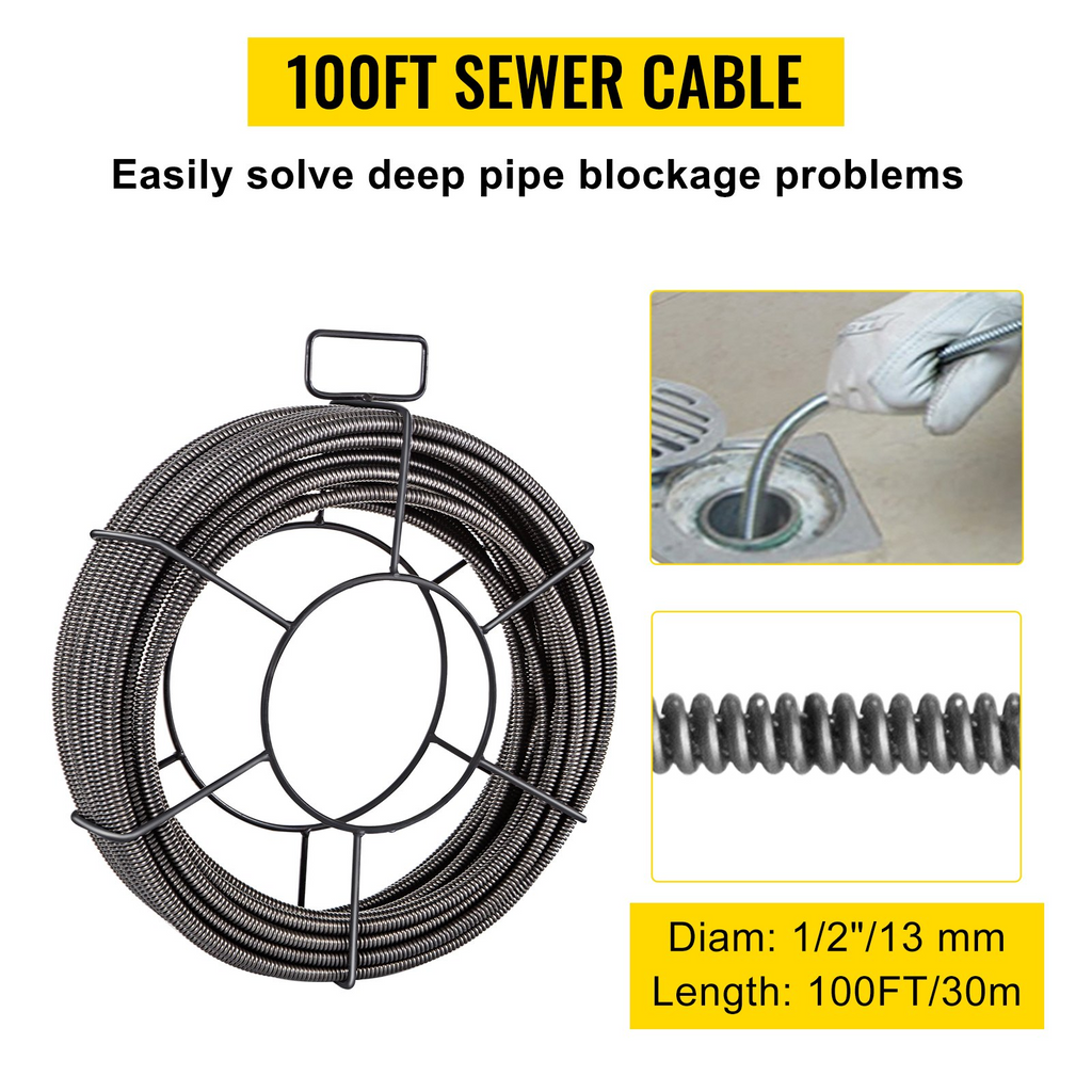 Cable de limpieza de desagües de 30, 5 metros x | VEVOR