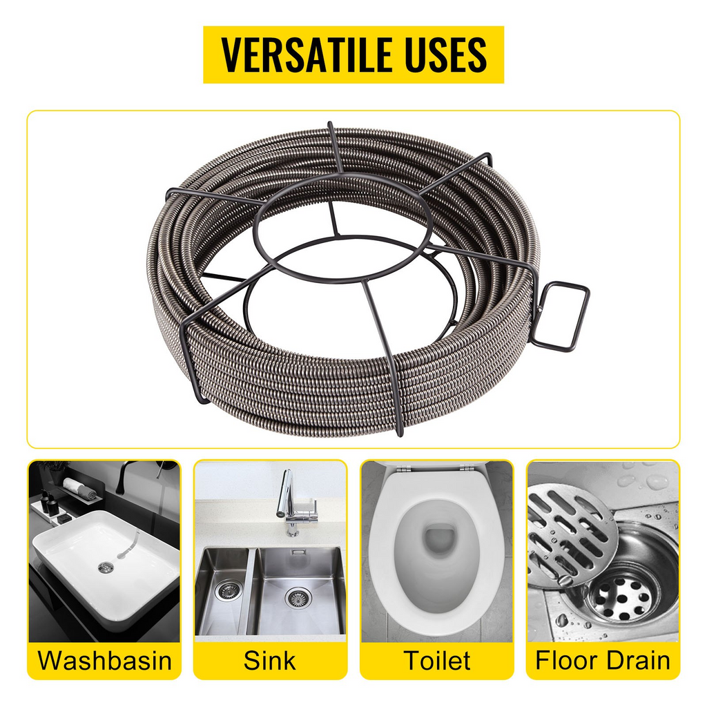 Cable de limpieza de desagües de 50 pies x 1/2 pulgada | VEVOR