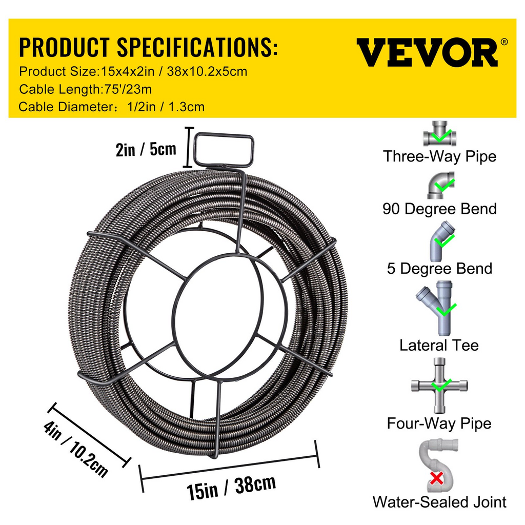 Cable de limpieza de desagües | VEVOR