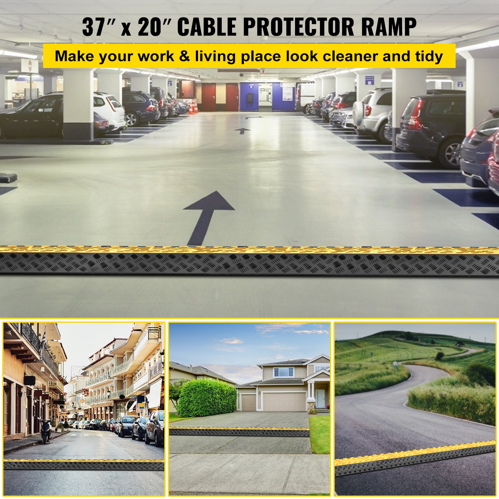 Protector de cables de goma, 3 canales, 2 x | VEVOR