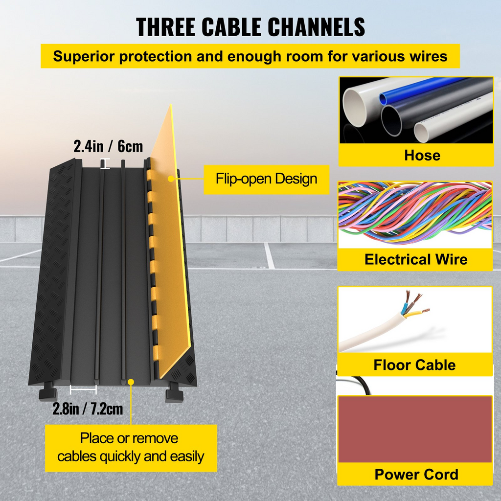Protector de cables de goma, 3 canales, 2 x | VEVOR