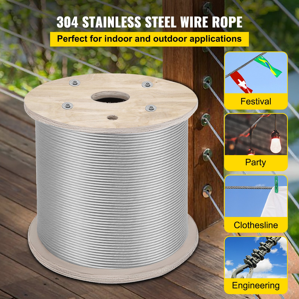 Cable de acero inoxidable de 1/4" y 200 pies | VEVOR