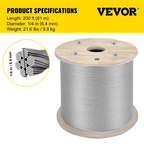 Cable de acero inoxidable de 1/4" y 200 pies | VEVOR