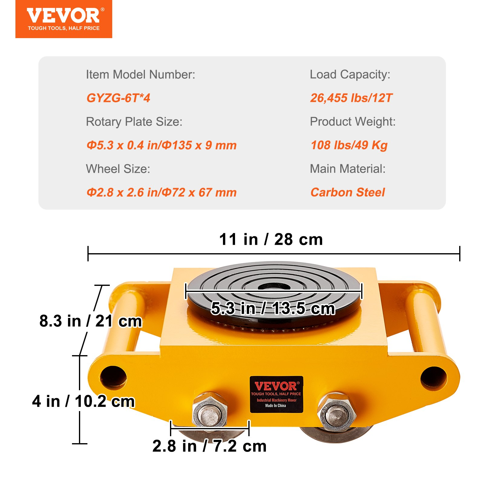 4PCS Carro de transporte de maquinaria con patines | VEVOR