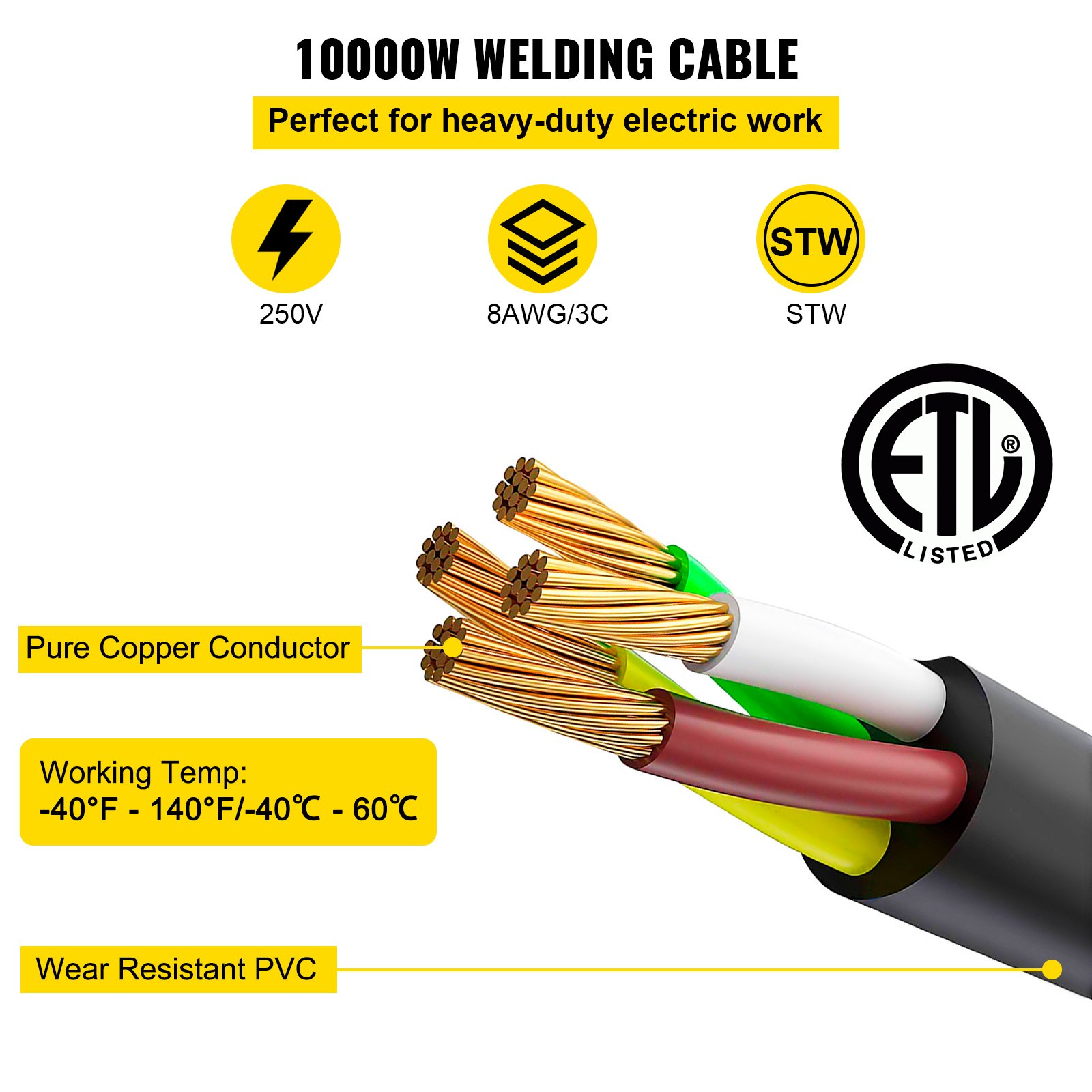 Cable de extensión para soldadora de 40 amperios | VEVOR