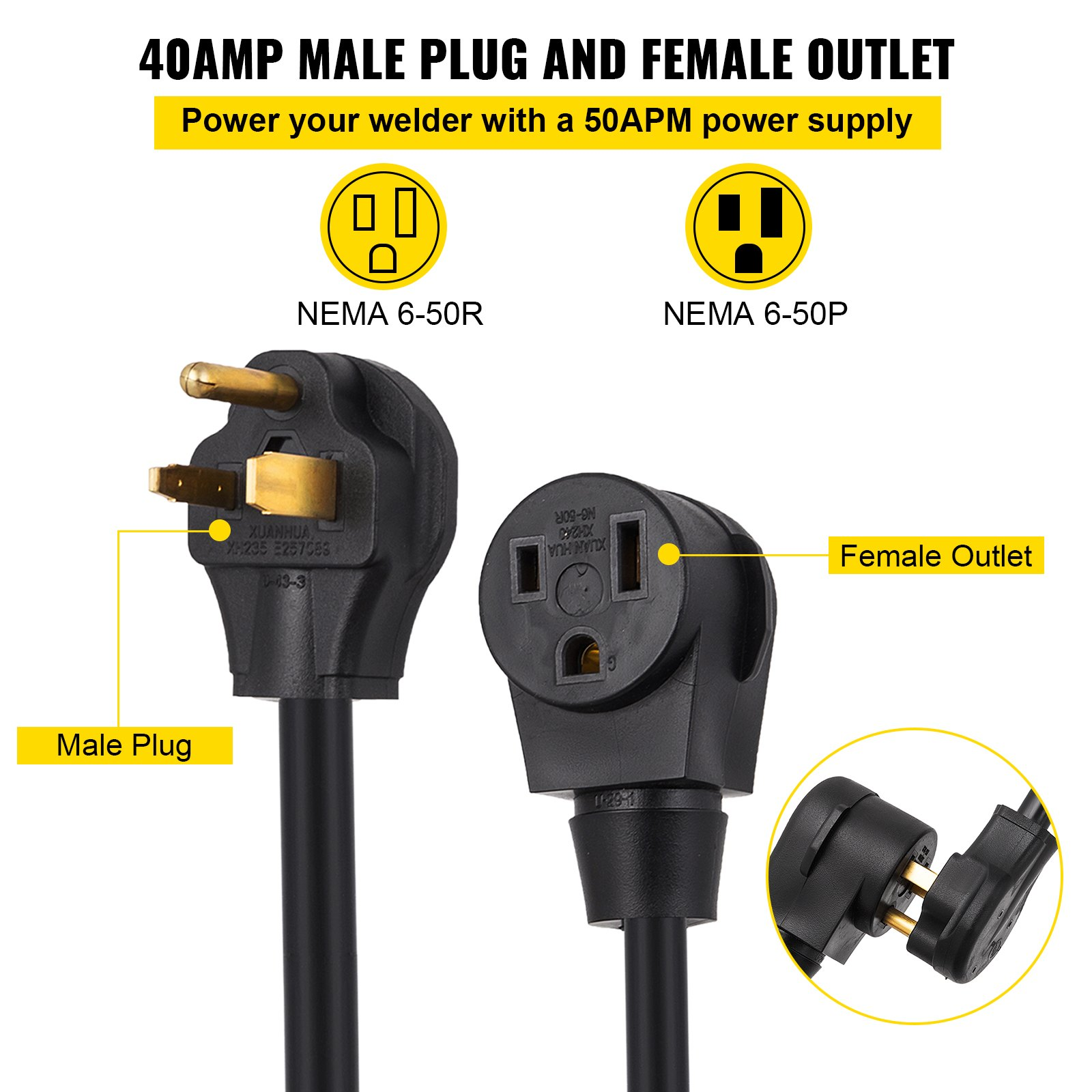 Cable de extensión para soldadora de 40 amperios | VEVOR
