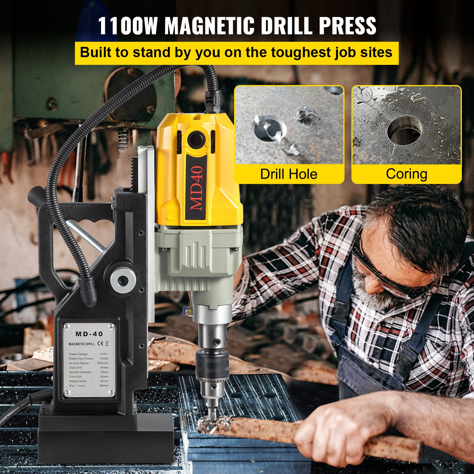 Taladro magnético, 1100 W, diámetro de perforación | VEVOR