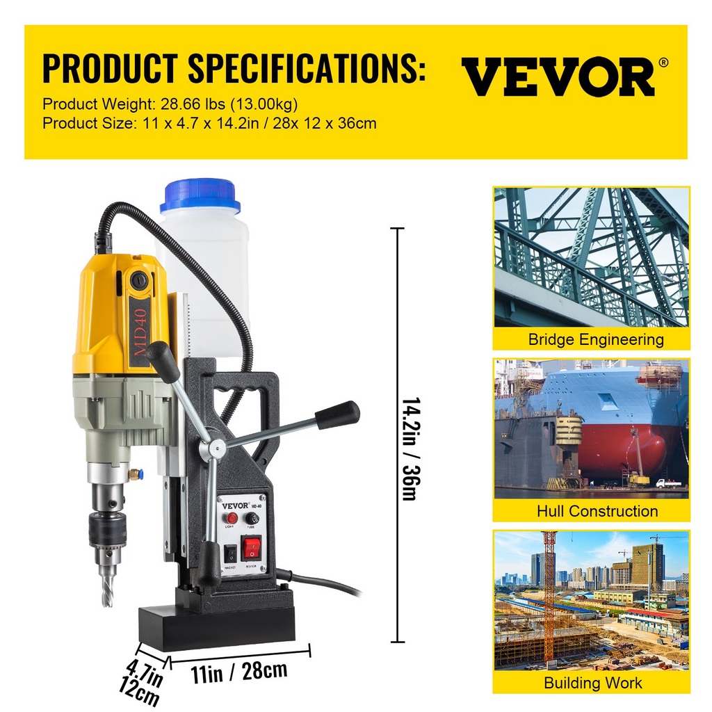 Taladro magnético, 1100 W, diámetro de perforación | VEVOR